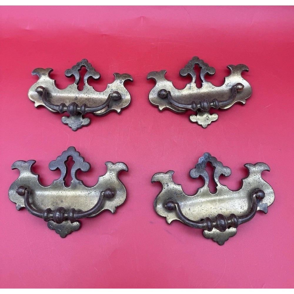 Vintage Set of 4 KEELER BRASS BS1 -5357 Drawer Pulls 3" Batwing Hardware Brass